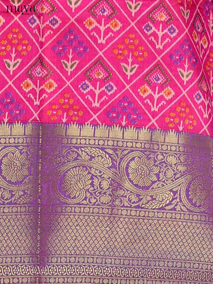 Pink & purple Semi Patola Unstitched Top, Bottom & Dupatta - MDB26013