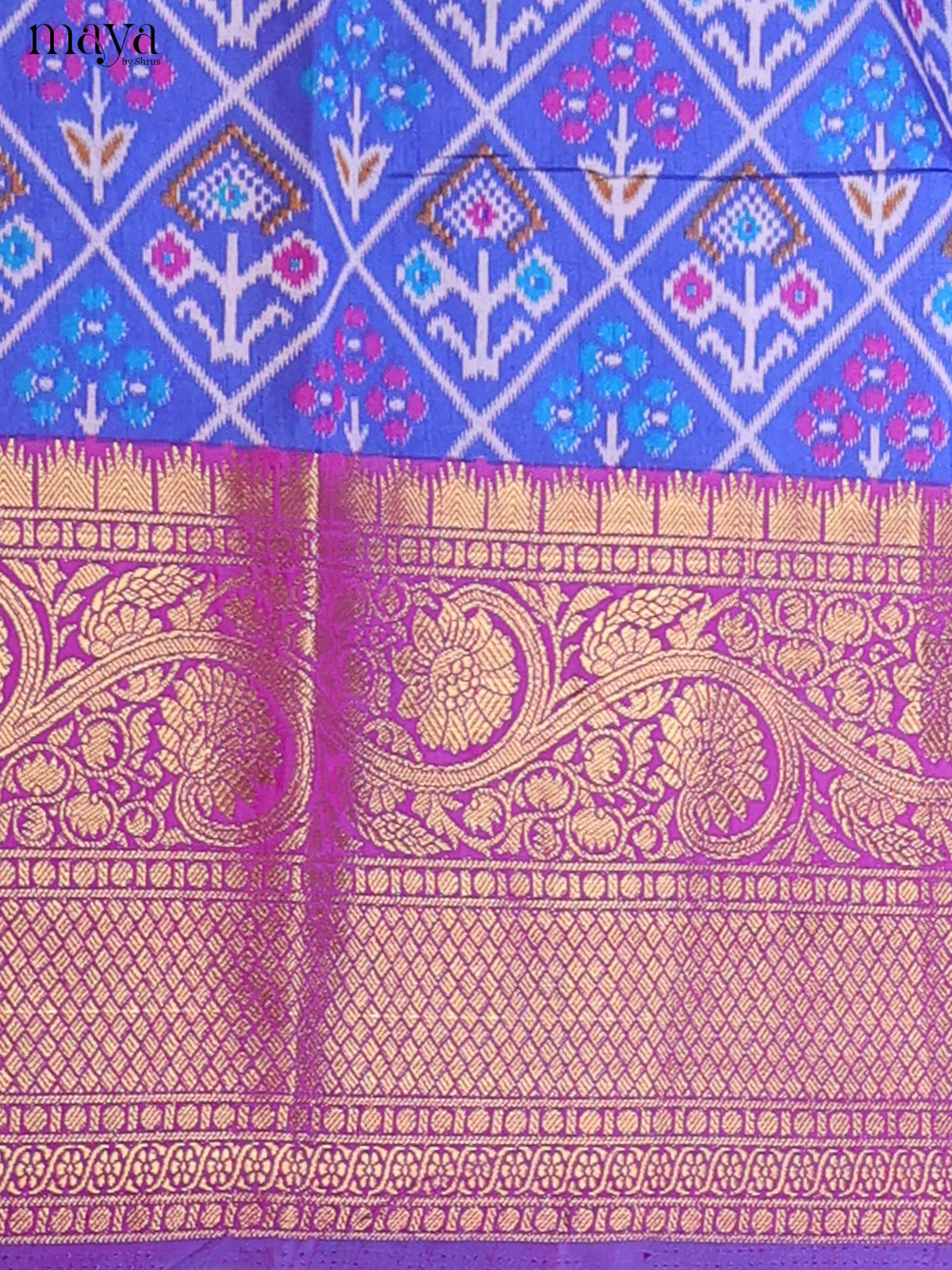 Royal Blue & Purple Semi Patola Unstitched Top, Bottom & Dupatta - MDB26014