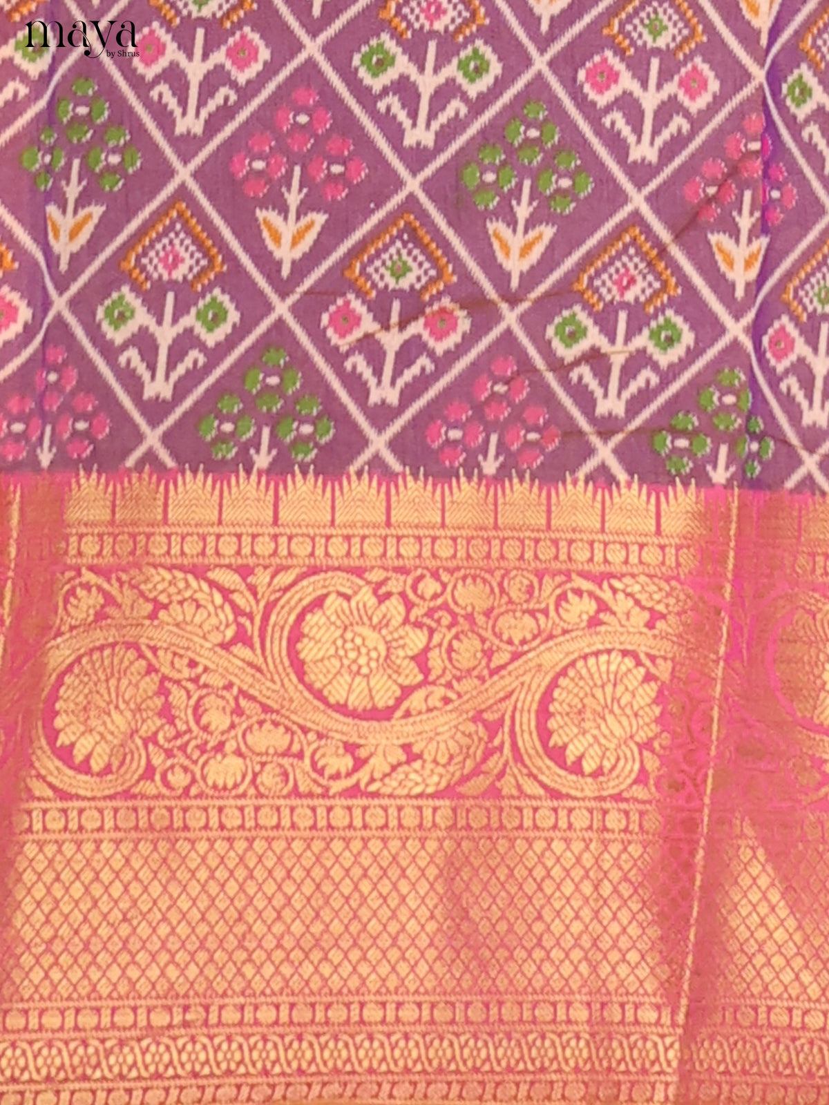 Dark Plum & Dark pink Semi Patola Unstitched Top, Bottom & Dupatta - MDB26015