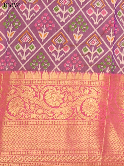 Dark Plum & Dark pink Semi Patola Unstitched Top, Bottom & Dupatta - MDB26015
