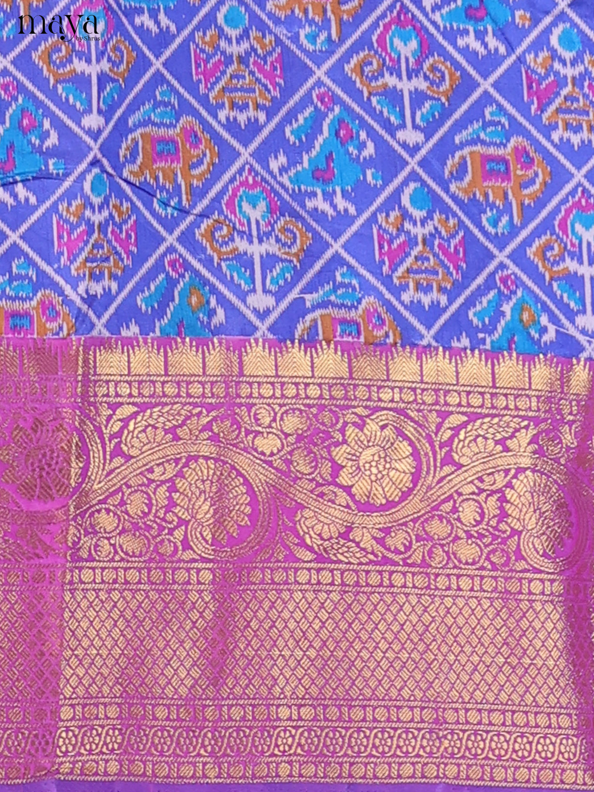 Royal Blue & Purple Semi Patola Unstitched Top, Bottom & Dupatta - MDB26017