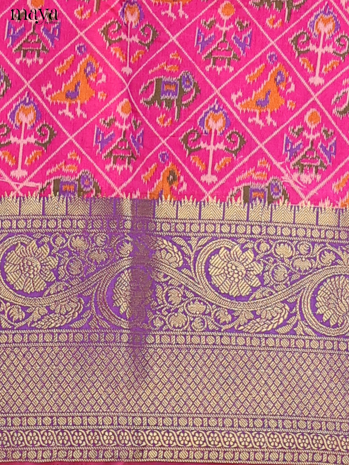 Pink & Purple Semi Patola Unstitched Top, Bottom & Dupatta - MDB26019