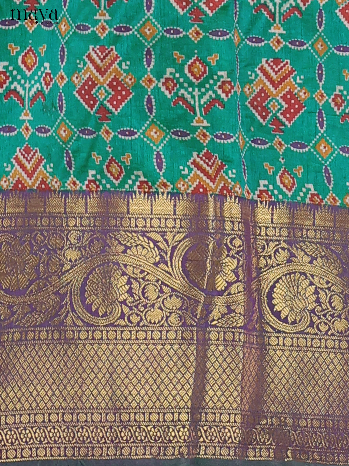 Double shade green & purple Semi Patola Unstitched Top, Bottom & Dupatta - MDB26021