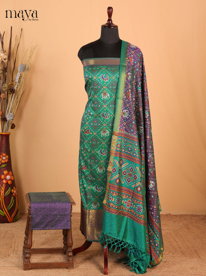 Green & Purple - Semi Patola Unstitched Top, Bottom & Dupatta - MDB26022