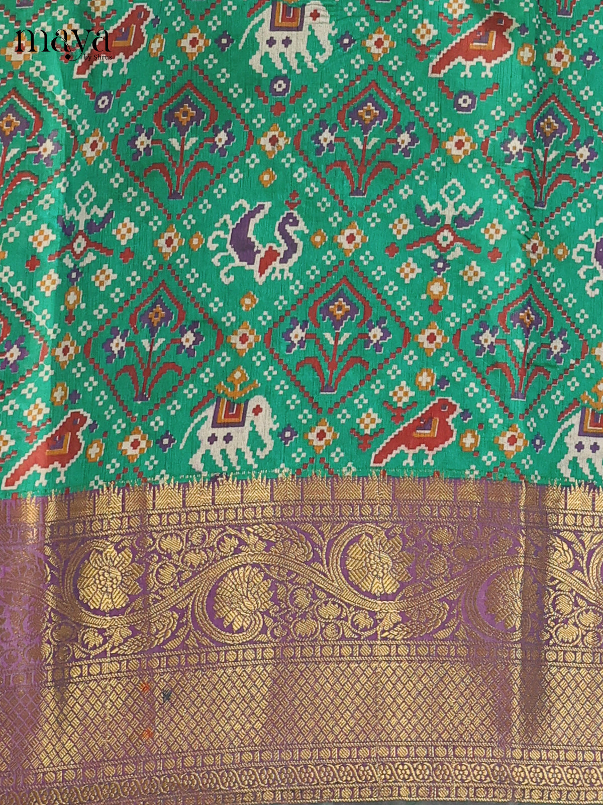 Green & Purple - Semi Patola Unstitched Top, Bottom & Dupatta - MDB26022