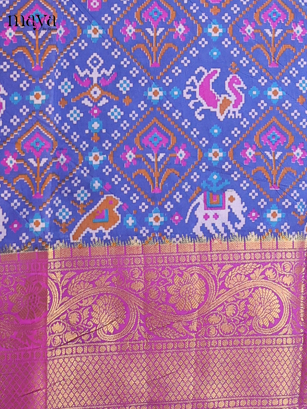 Royal Blue & Purple - Semi Patola Unstitched Top, Bottom & Dupatta - MDB26023