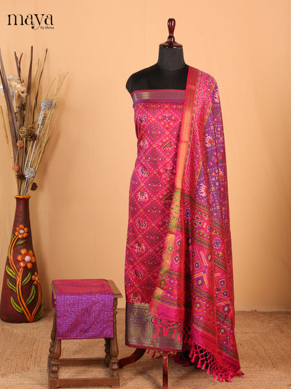 Dark Pink & Purple - Semi Patola Unstitched Top, Bottom & Dupatta - MDB26024