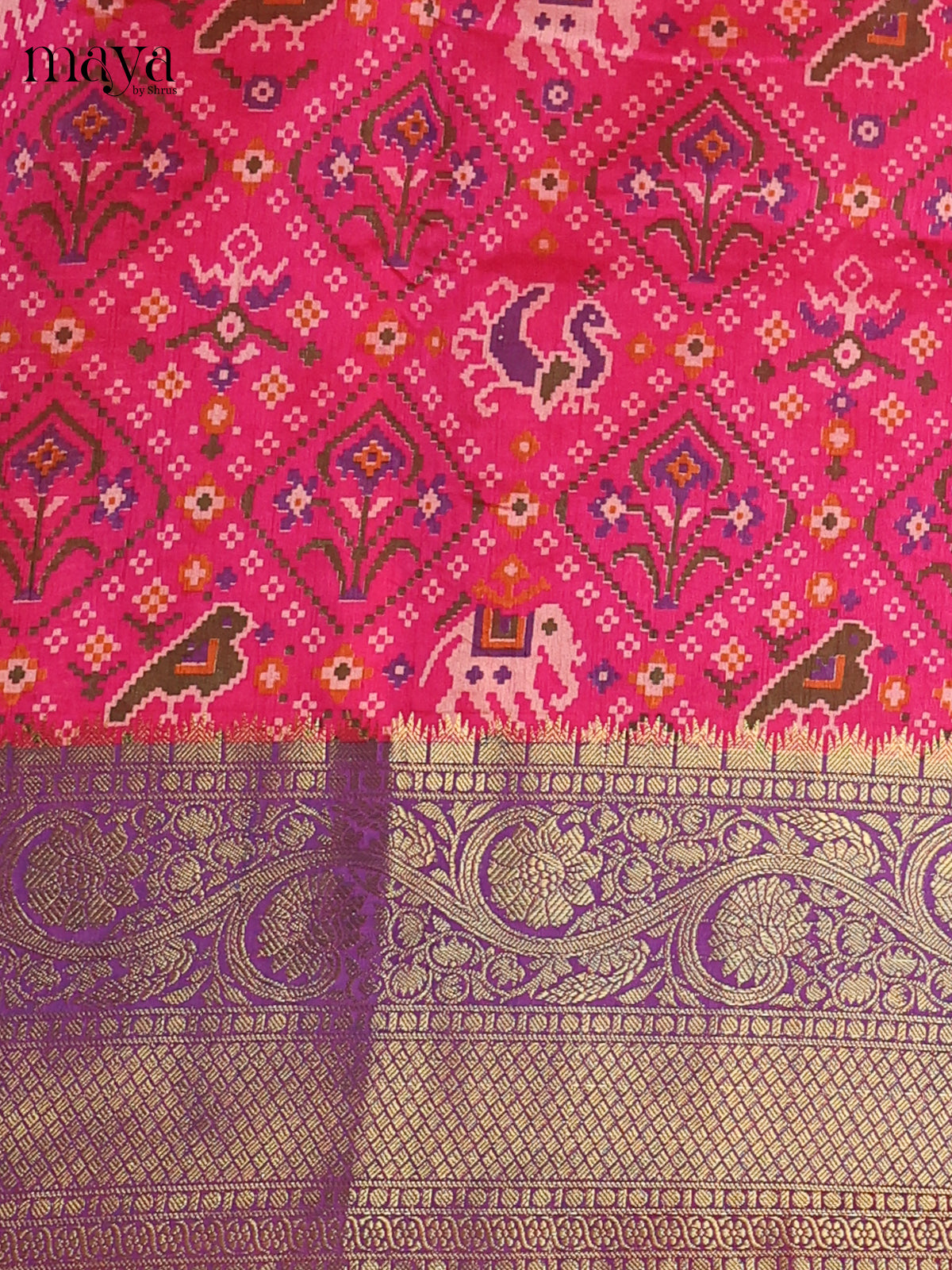 Dark Pink & Purple - Semi Patola Unstitched Top, Bottom & Dupatta - MDB26024