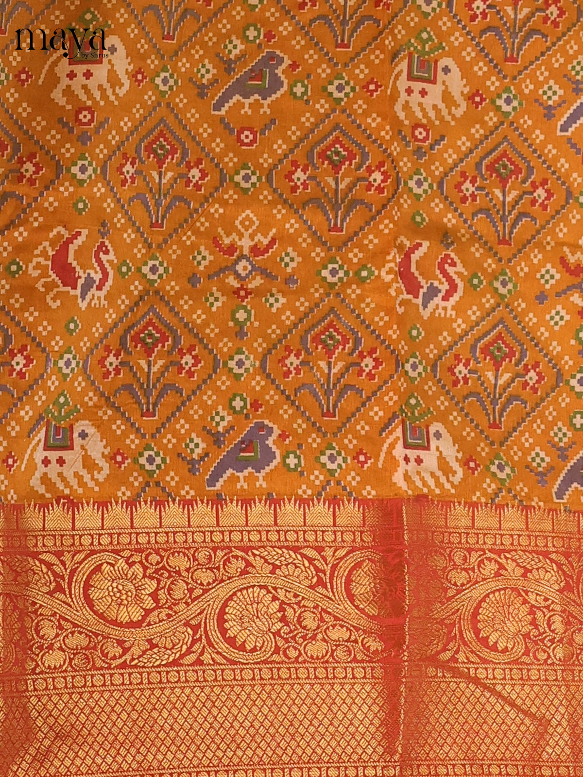 Mustard brown & Burnt Orange - Semi Patola Unstitched Top, Bottom & Dupatta - MDB26025