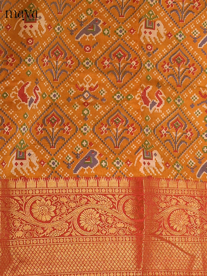Mustard brown & Burnt Orange - Semi Patola Unstitched Top, Bottom & Dupatta - MDB26025