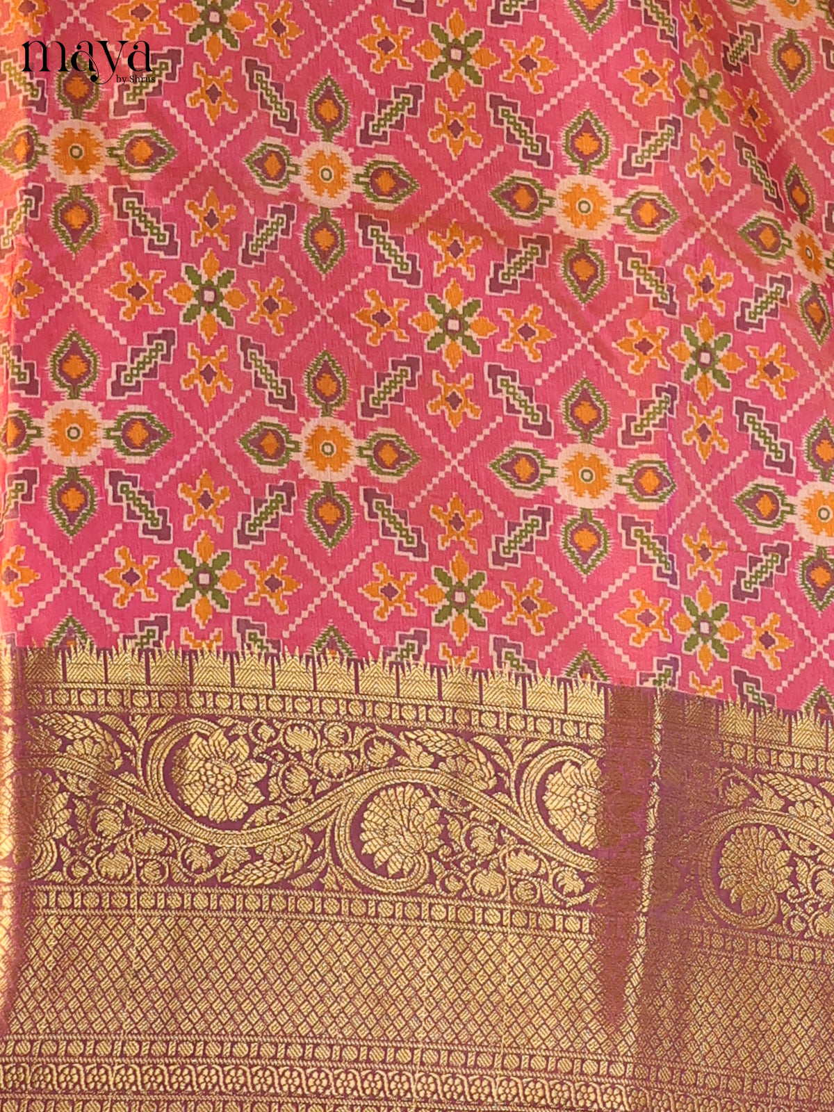 Dusky pink & purple - Semi Patola Unstitched Top, Bottom & Dupatta - MDB26026