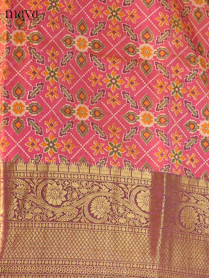 Dusky pink & purple - Semi Patola Unstitched Top, Bottom & Dupatta - MDB26026