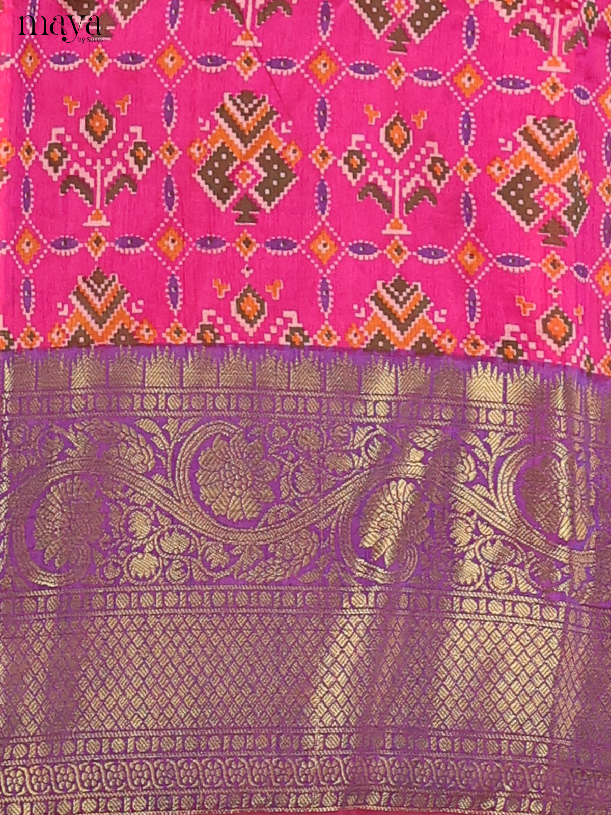 Pink & Violet Semi Patola Unstitched Top, Bottom & Dupatta - MDB26027