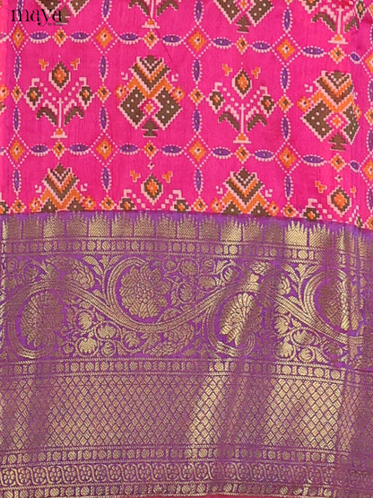Pink & Violet Semi Patola Unstitched Top, Bottom & Dupatta - MDB26027