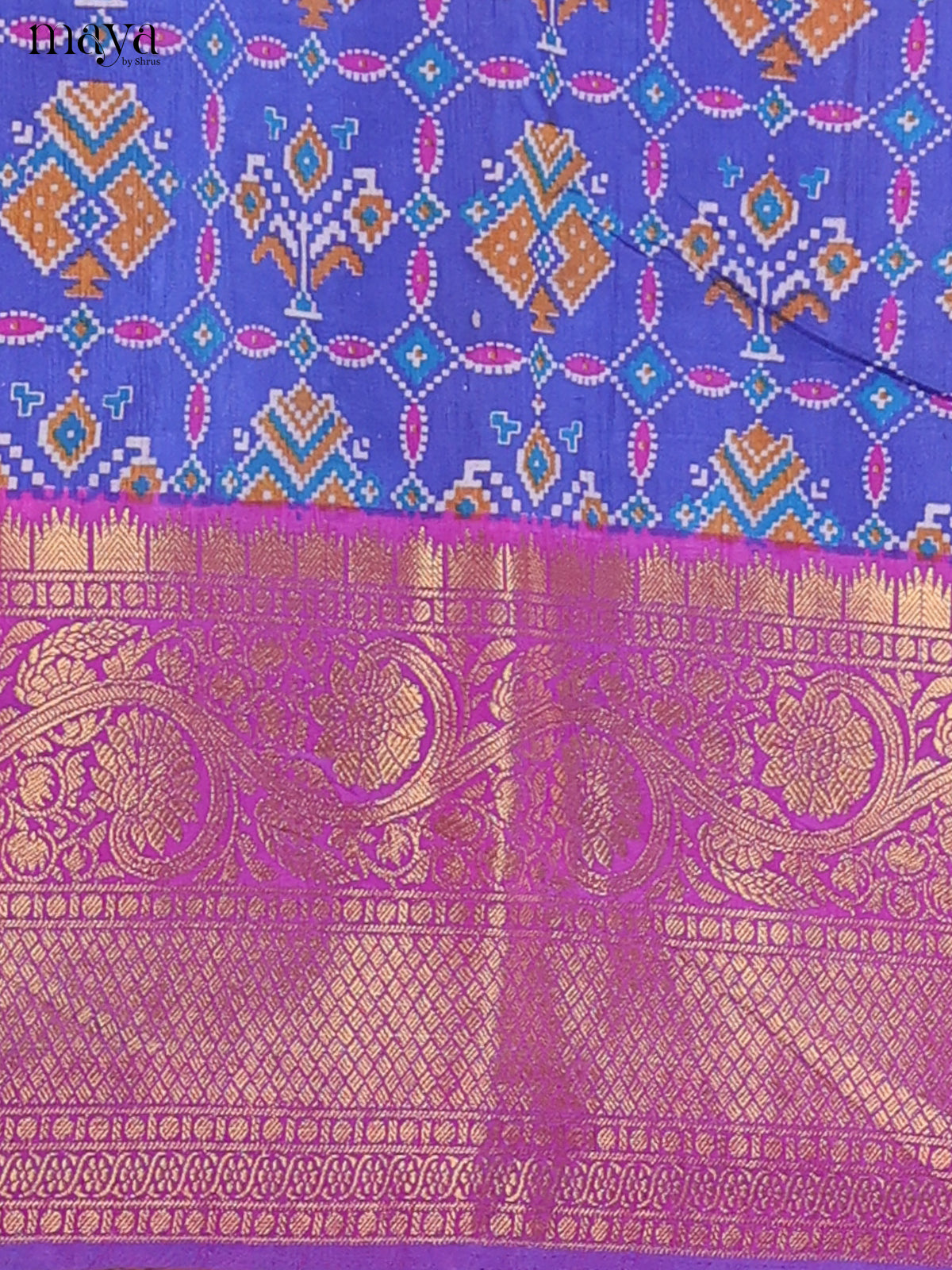 Royal Blue & purple Semi Patola Unstitched Top, Bottom & Dupatta - MDB26028