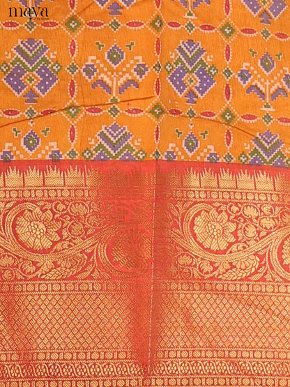 Mustard & Reddish orange Semi Patola Unstitched Top, Bottom & Dupatta - MDB26029