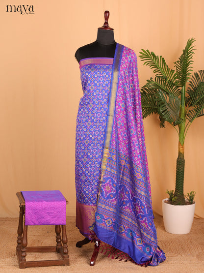 Double shade violet & Purple Semi Patola Unstitched Top, Bottom & Dupatta - MDB26033