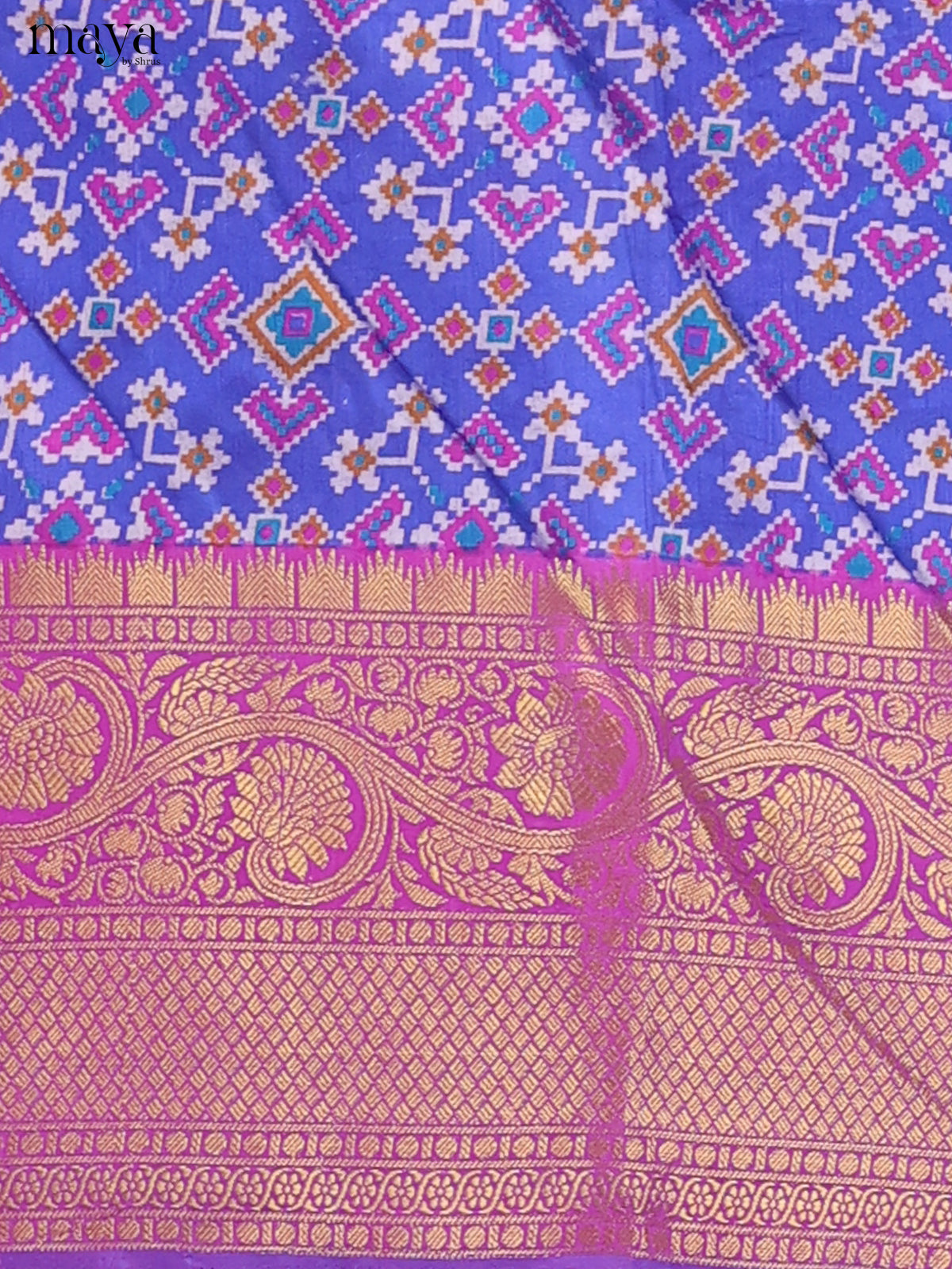 Double shade violet & Purple Semi Patola Unstitched Top, Bottom & Dupatta - MDB26033