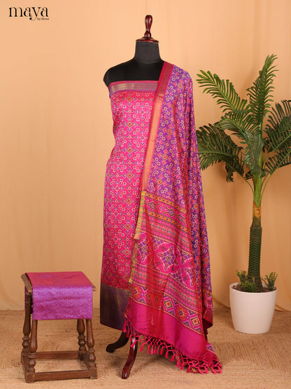 pink & purple Semi Patola Unstitched Top, Bottom & Dupatta - MDB26034