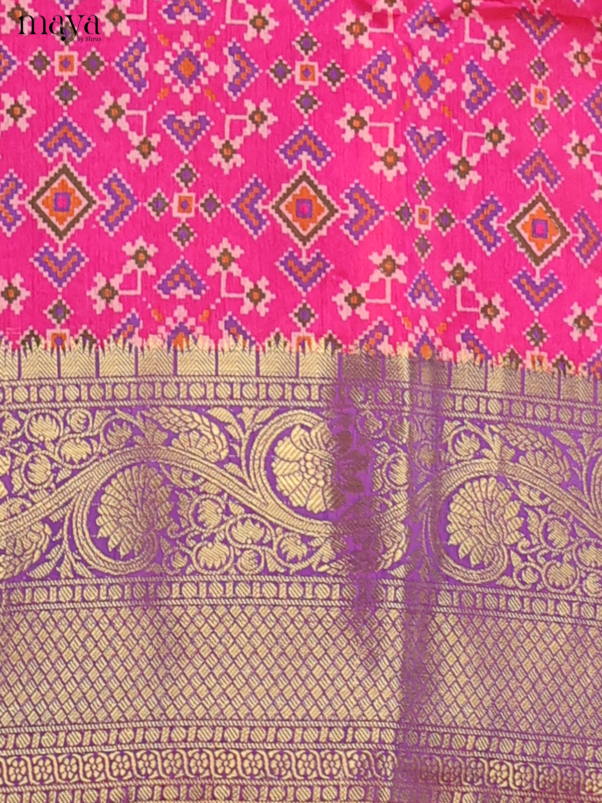 pink & purple Semi Patola Unstitched Top, Bottom & Dupatta - MDB26034