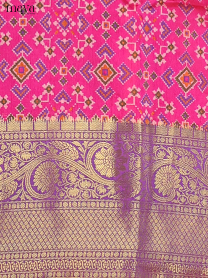 pink & purple Semi Patola Unstitched Top, Bottom & Dupatta - MDB26034