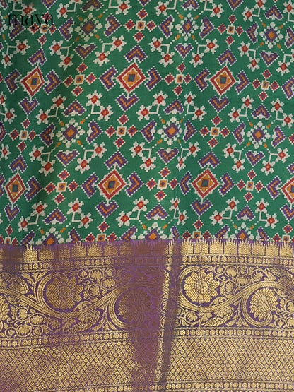 Green & purple - Semi Patola Unstitched Top, Bottom & Dupatta - MDB26035