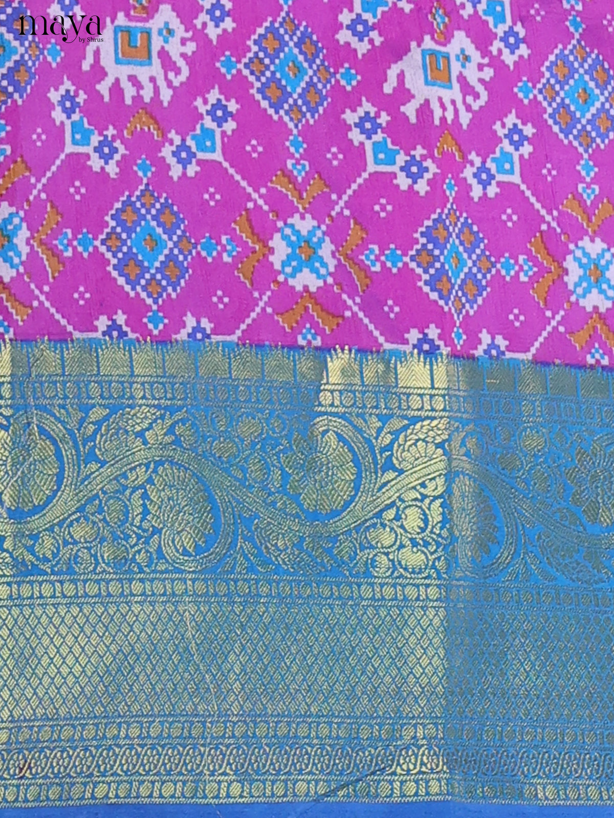 Purple & light Blue Semi Patola Unstitched Top, Bottom & Dupatta - MDB26037