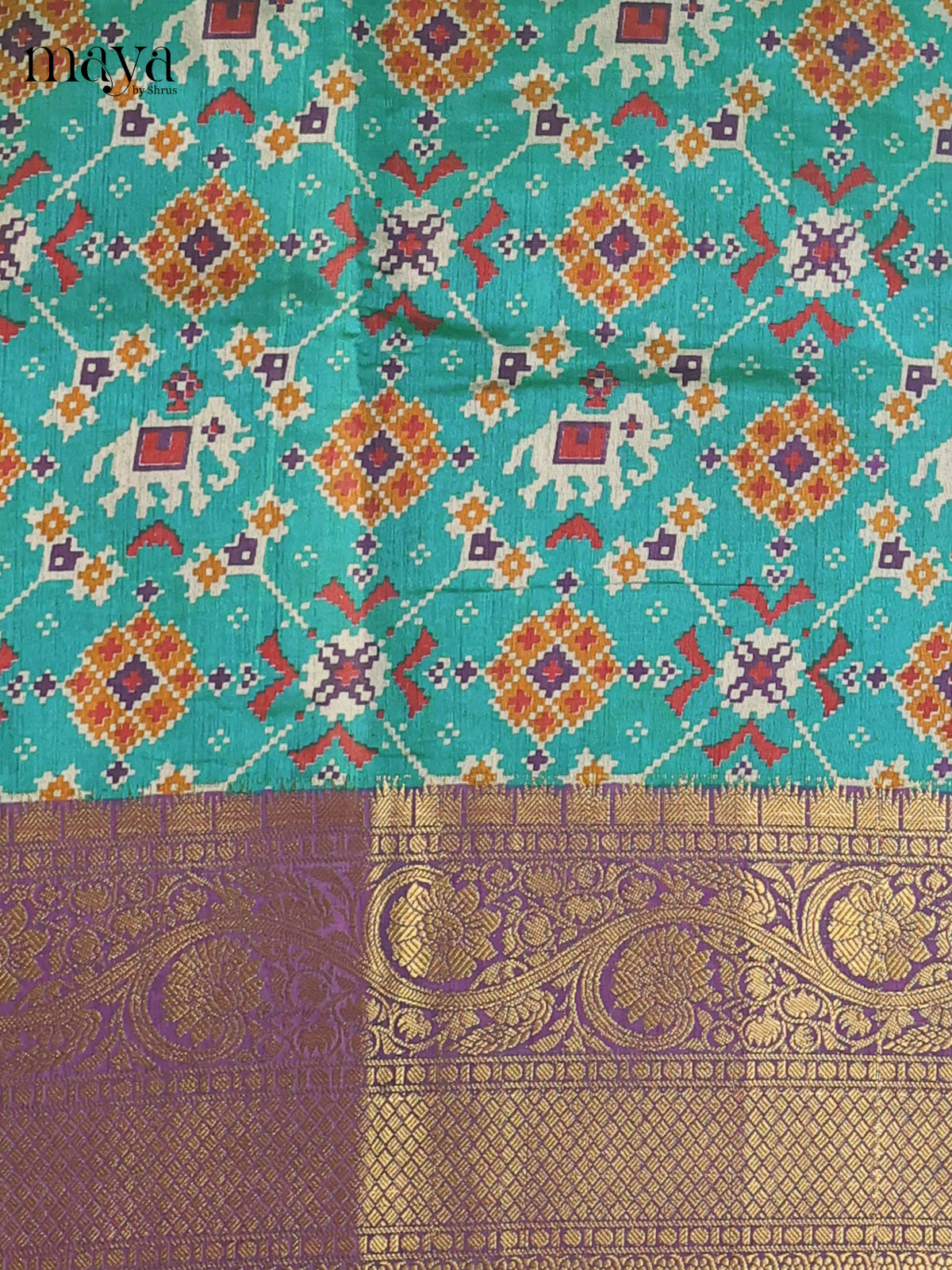 Teal blue with Purple - Semi Patola Unstitched Top, Bottom & Dupatta - MDB26039