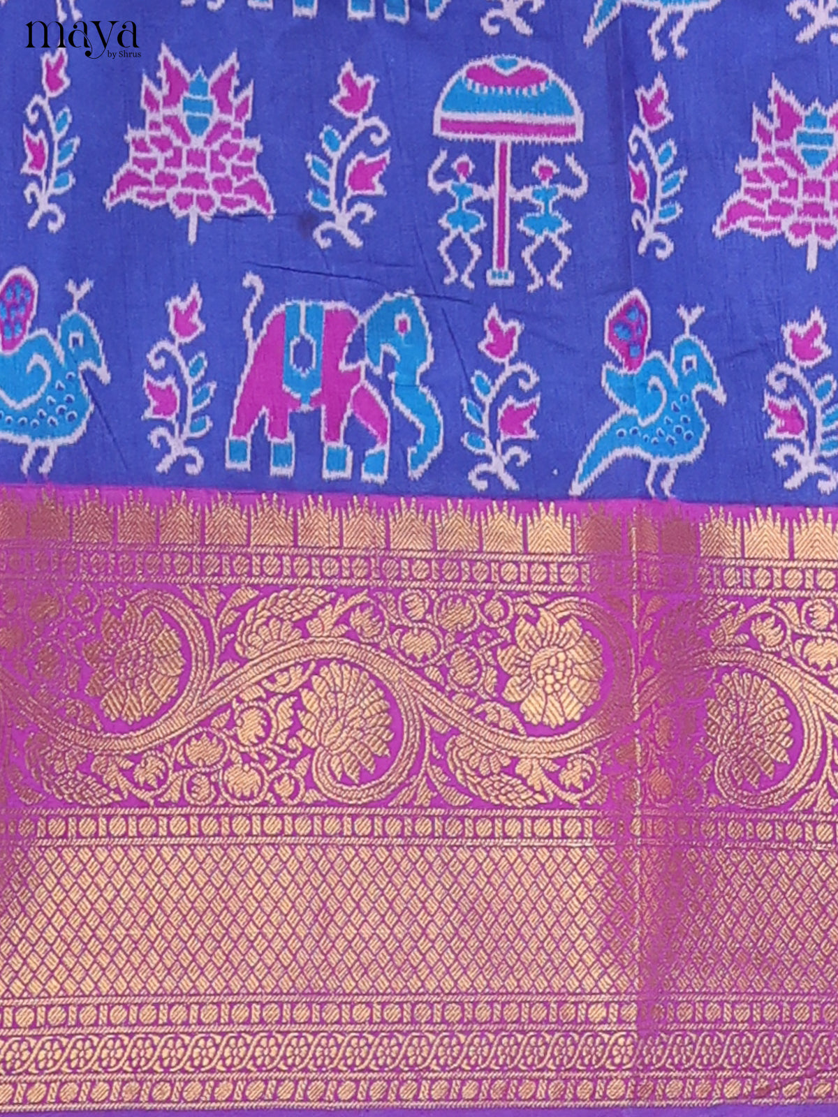 Royal Blue & Purple Semi Patola Unstitched Top, Bottom & Dupatta - MDB26042