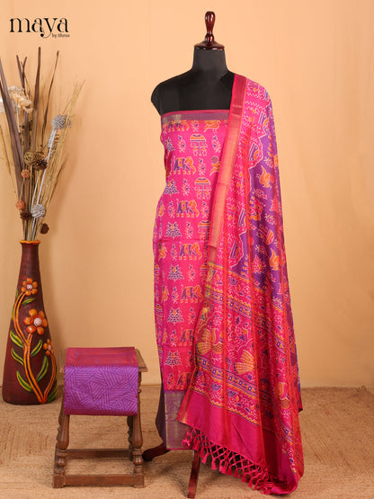 Pink with Purple - Semi Patola Unstitched Top, Bottom & Dupatta - MDB26043