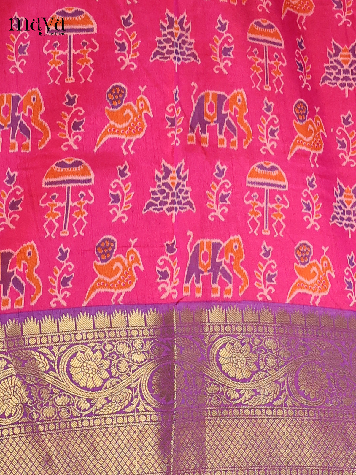 Pink with Purple - Semi Patola Unstitched Top, Bottom & Dupatta - MDB26043