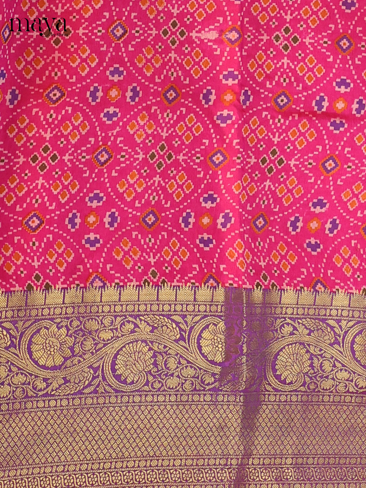 Pink & Purple - Semi Patola Unstitched Top, Bottom & Dupatta - MDB26044
