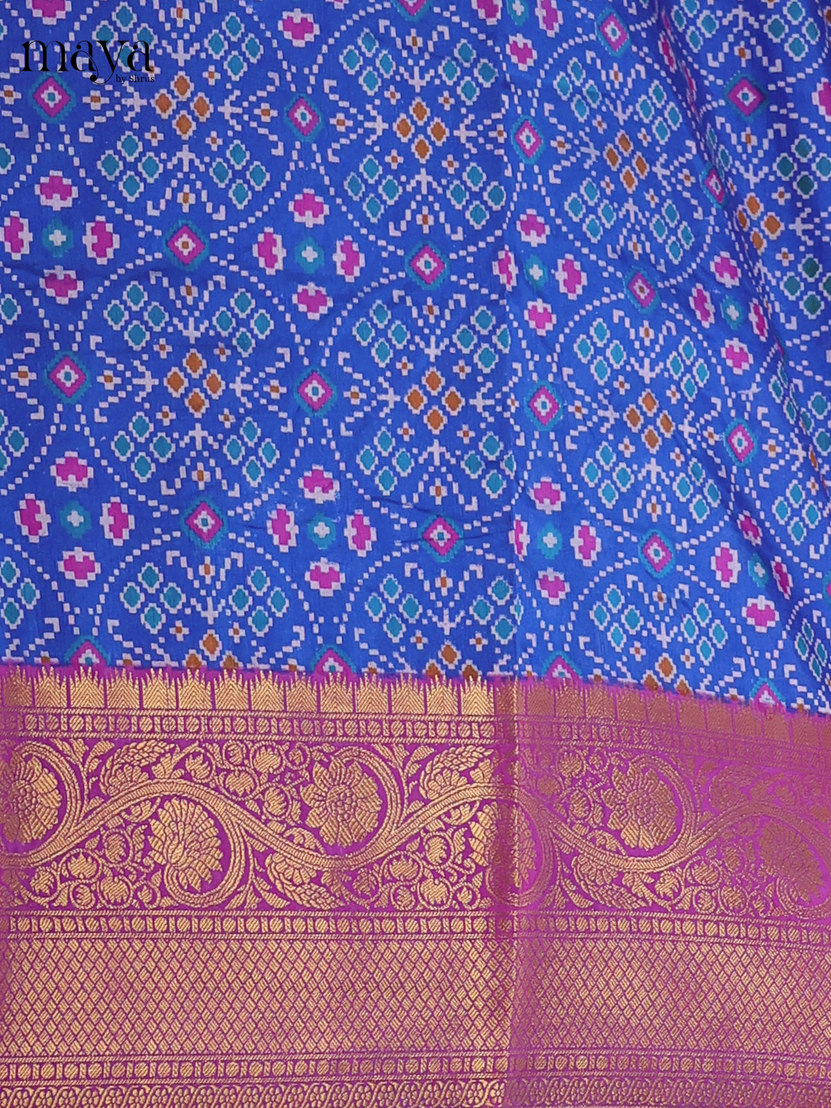 Royal Blue & Purple -Semi Patola Unstitched Top, Bottom & Dupatta - MDB26045