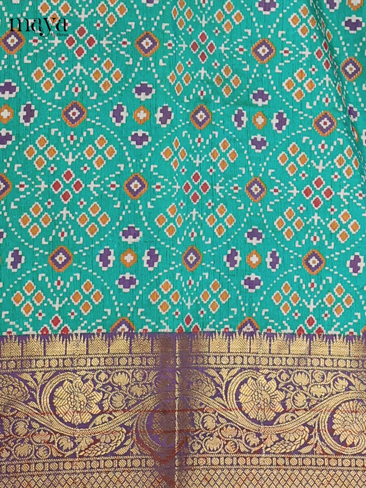 Green & Purple - Semi Patola Unstitched Top, Bottom & Dupatta - MDB26047