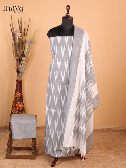 Grey with white - Ikkat Cotton Unstitched Material Top, Bottom & Dupatta - MDB27006