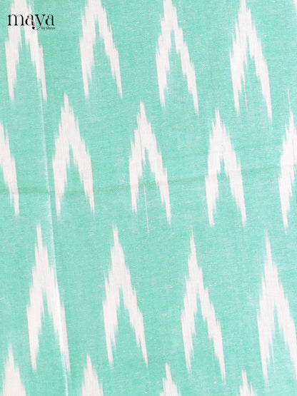 Teal green & white - Ikkat Cotton Unstitched Material Top, Bottom & Dupatta - MDB27016