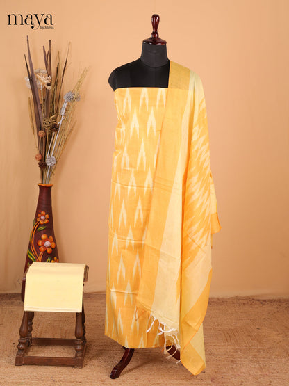 Sandal & yellow - Ikkat Cotton Unstitched Material Top, Bottom & Dupatta - MDB27017
