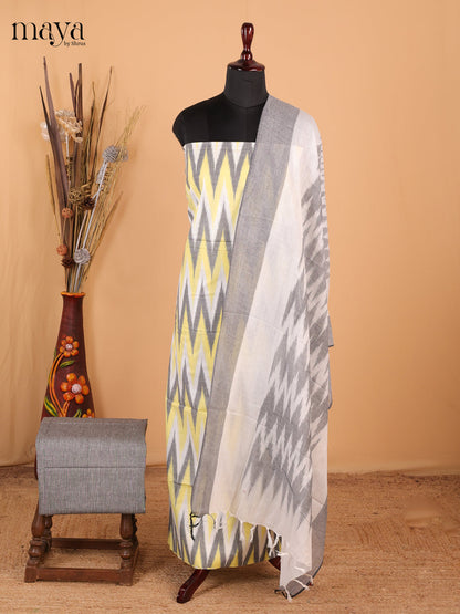 Yellow & Grey - Ikkat Cotton Unstitched Material Top, Bottom & Dupatta - MDB27019