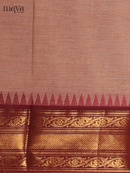 Light brown & dark brown - Chettinad Cotton Unstitched Top & Dupatta - MDC06002