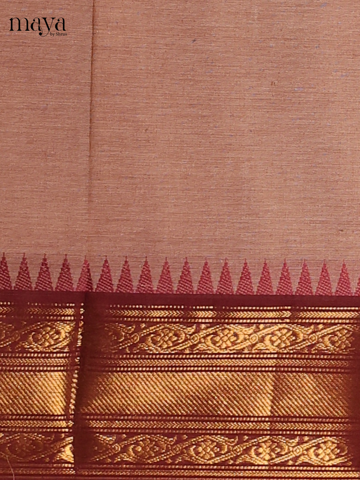 Light brown & dark brown - Chettinad Cotton Unstitched Top & Dupatta - MDC06002