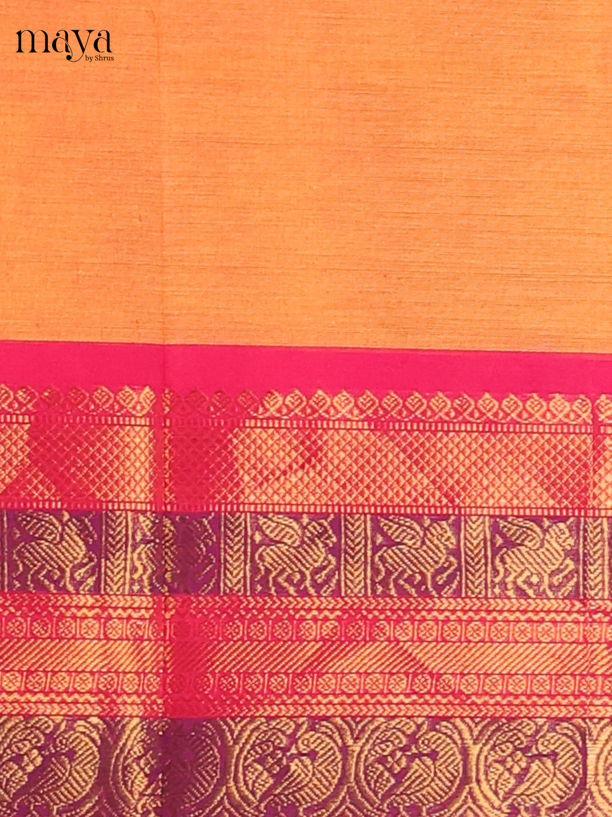 Mustard yellow with pink - Chettinad Cotton Unstitched Top & Dupatta - MDC06003