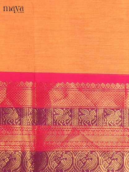 Mustard yellow with pink - Chettinad Cotton Unstitched Top & Dupatta - MDC06003