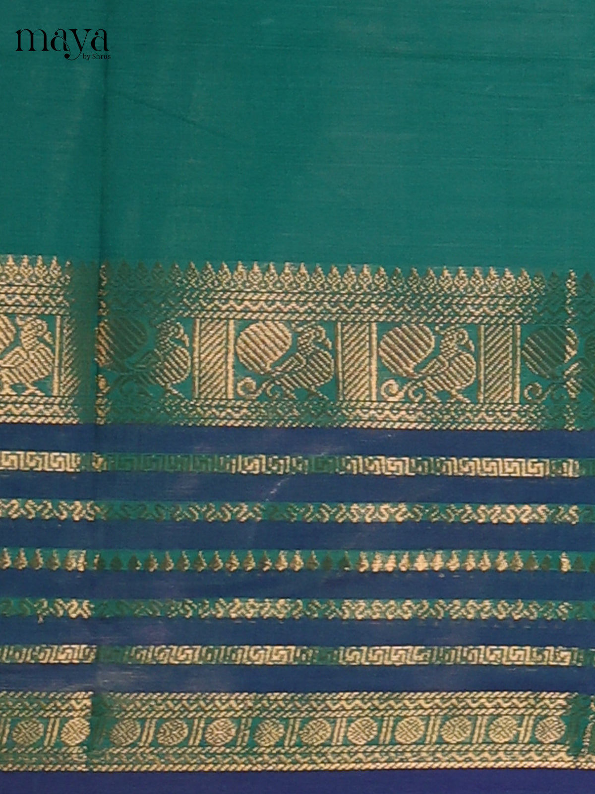 Green with dark blue - Chettinad Cotton Unstitched Top & Dupatta - MDC06007