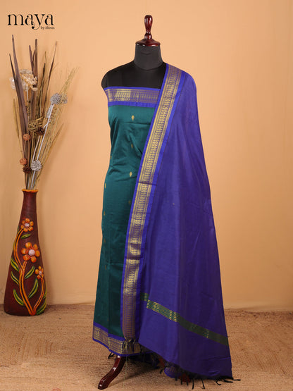 Green & Royal Blue - Kalyani Cotton unstitched Top & Dupatta - MDC07001