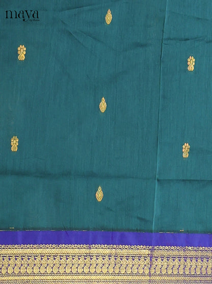 Green & Royal Blue - Kalyani Cotton unstitched Top & Dupatta - MDC07001