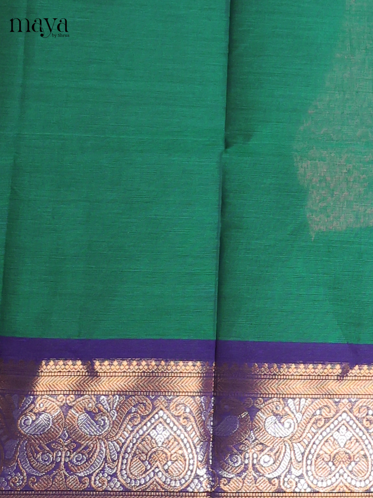 Green & Royal Blue - Chettinad Cotton Unstitched Top & Dupatta - MDC12002