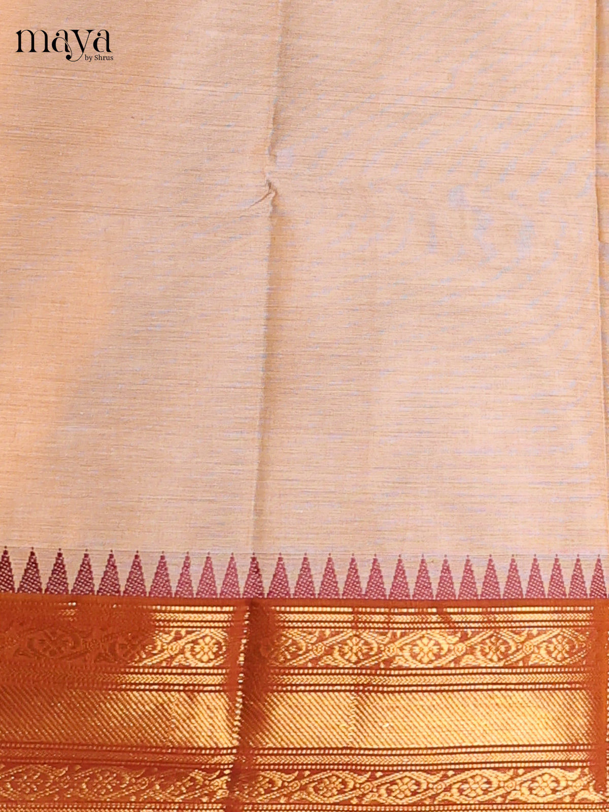 Beige & burnt orange - Chettinad Cotton Unstitched Top & Dupatta - MDC12005