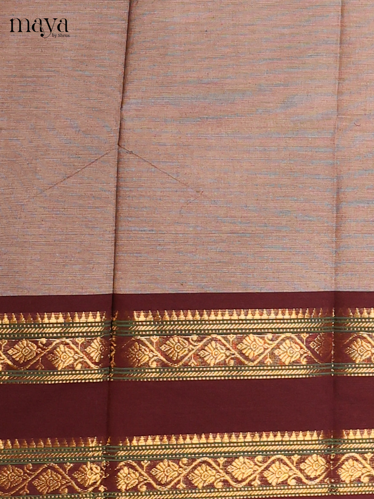 Beige with Marron - Chettinad Cotton Unstitched Top & Dupatta - MDC12006
