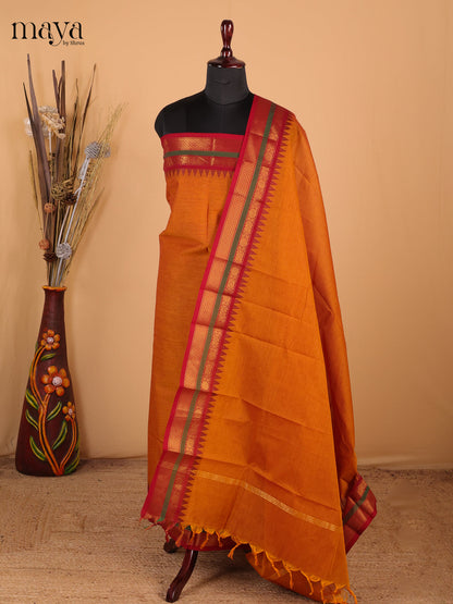 Orange & red - Chettinad Cotton Unstitched Top & Dupatta - MDC12008