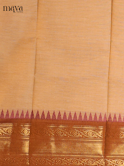 Beige Brown & Brown - Chettinad Cotton Unstitched Top & Dupatta - MDC12010